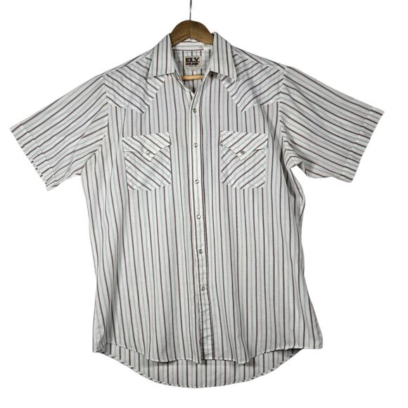 Ely Cattleman Vintage Shirt Men Large Striped Western Pearl Snap 70s Ranch Rodeo - Picture 1 of 12